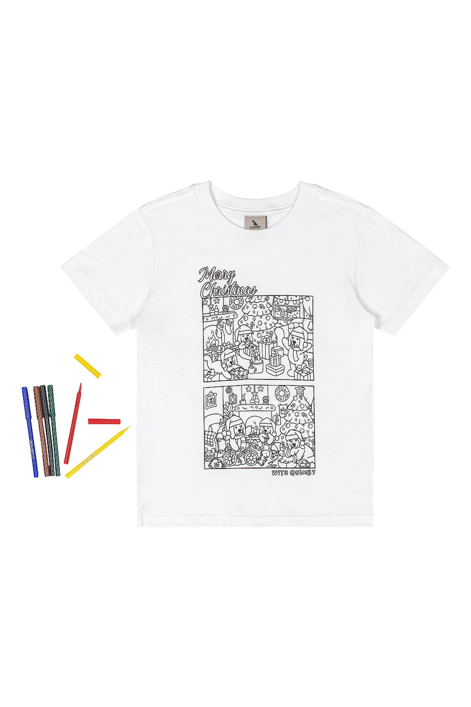 Camiseta Infantil Unissex com Kit de Canetinhas para Pintar (Branco) Quimby - Imagem 17